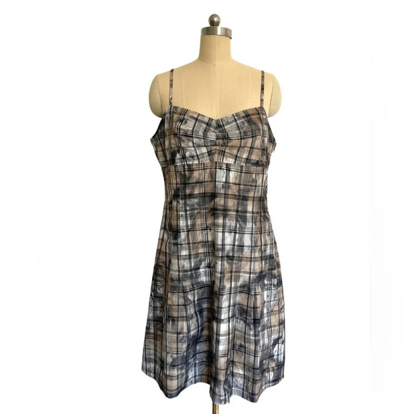 Peruvian Connection check plaid Brigitte Slip a-line lined dress 14 plus XL - Picture 4 of 10